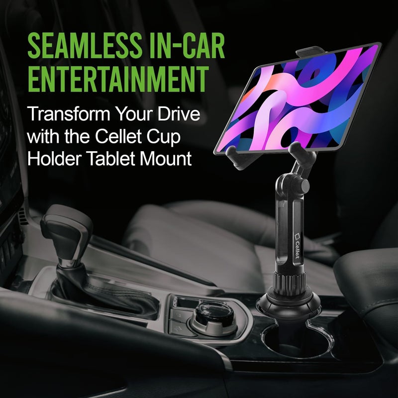 cellet Cup Holder Tablet Mount, Car Cradle Holder Compatible for All iPad, Pro, Air, Mini Samsung Galaxy Tablet, Amazon Fire Microsoft Surface - Image 3